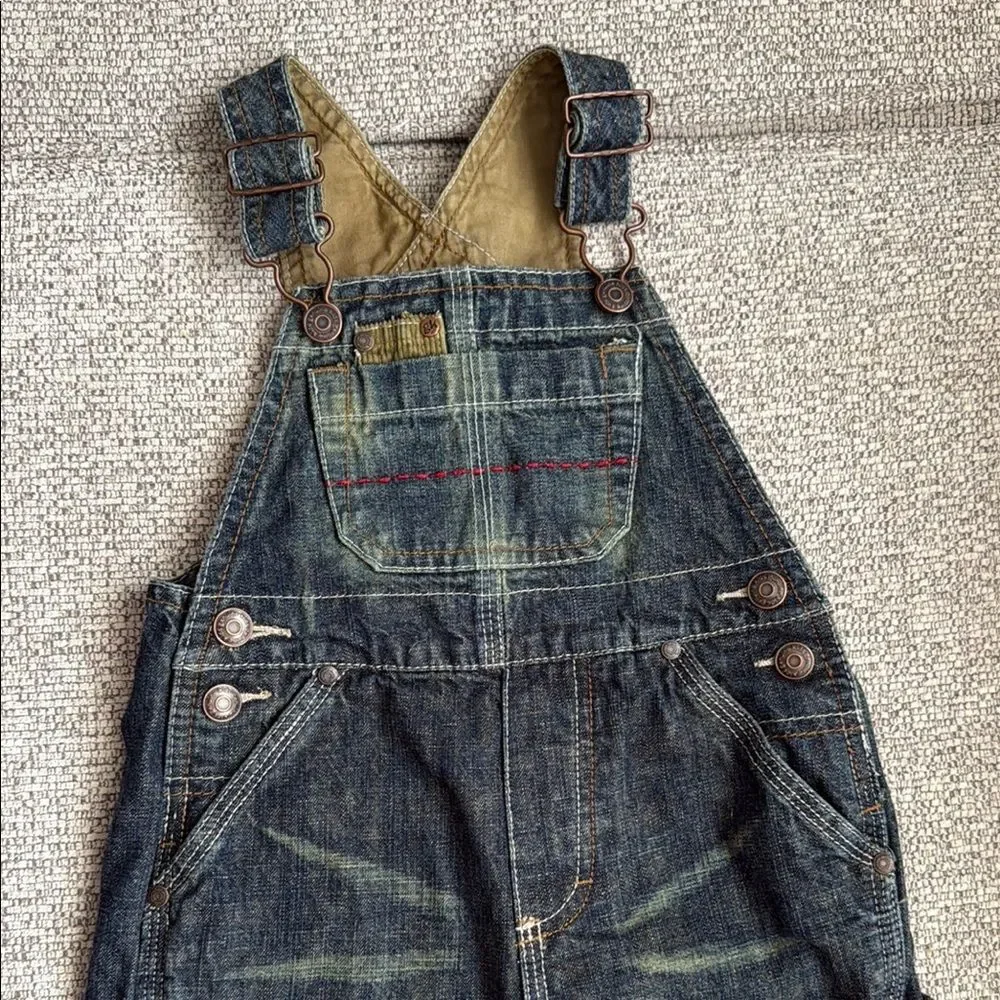 Toddler Boy Oshkosh Genuine Kids Jean Denim Rustic Wash Overalls Size 18 Months
